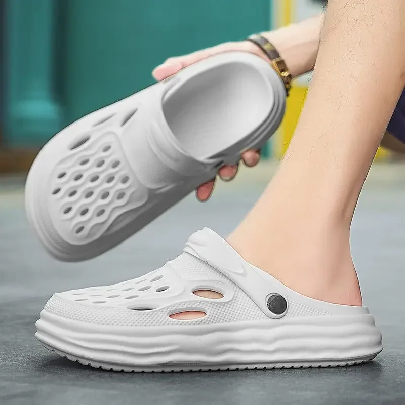 

Мужские тапочки на платформе с отверстиями, шлепанцы-сабо, мягкие пляжные повседневные туфли в стиле 2025 года, забавная обувь для взрослых, дизайнерская роскошная мужская обувь высокого качества