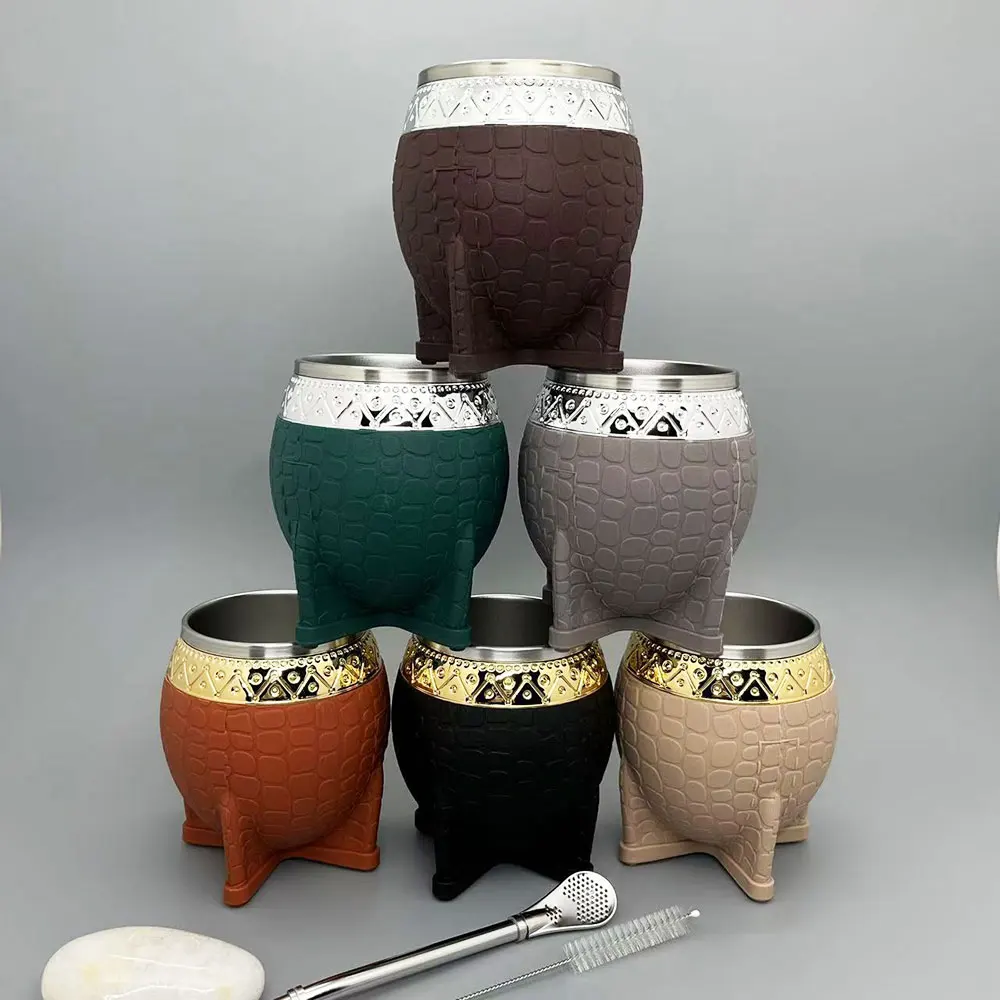 1 Set/Lot Gaucho Mate Kits Stainless Gourds Cup Nice Apperance 6 OZ Heat Insulation With Filter Straw Bombilla & Cleaning Brush