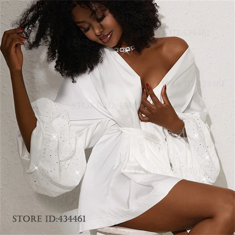

Fashion Bride Wedding Robe Dress Negligee Elegant Puff Sleeve Night Dress Bathrobe Summer New Loose Satin Sleepwear Homewear