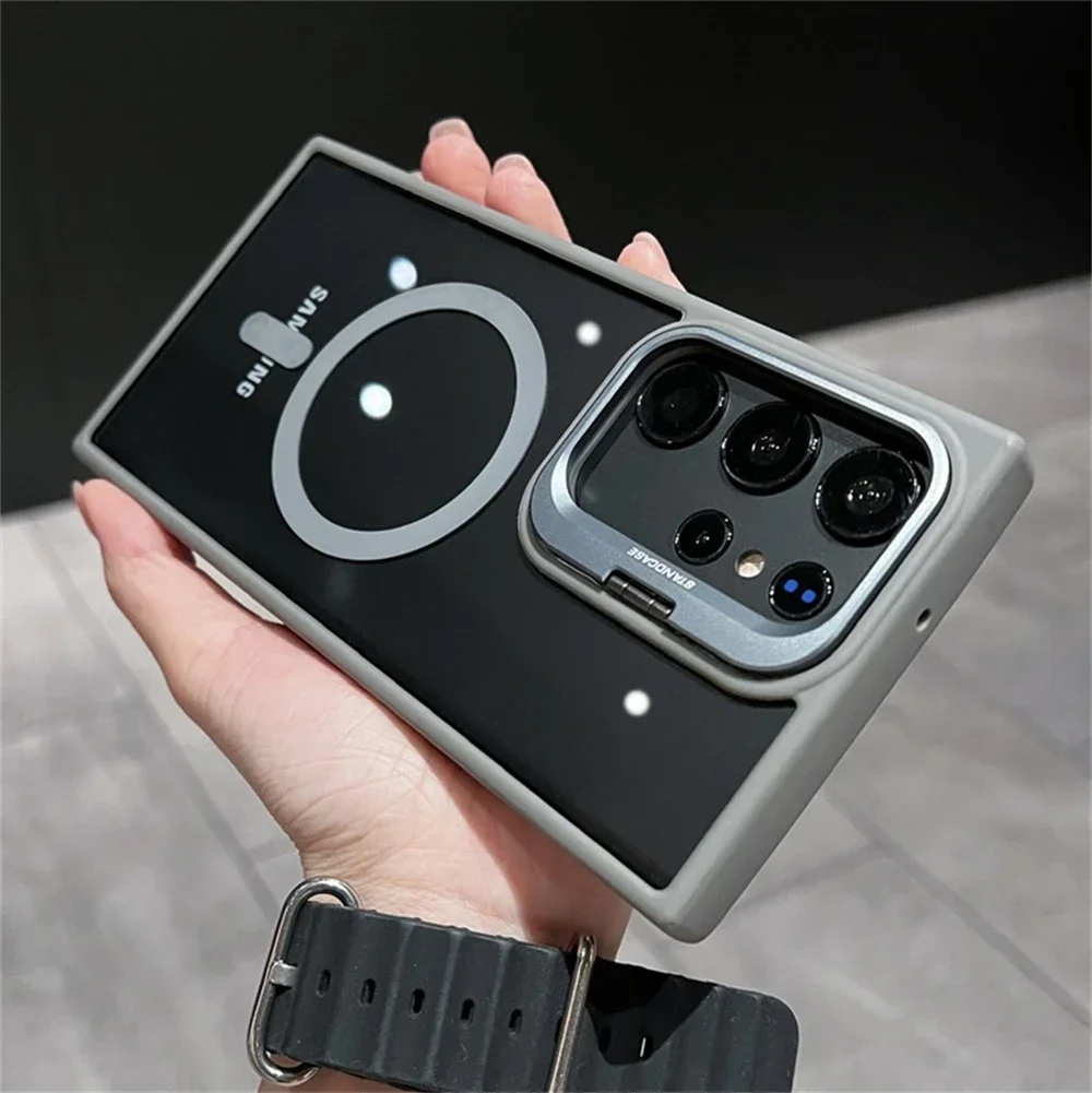 

Camera Bracket Magnetic Clear Case For Samsung S24 Ultra S23 S22 Plus For Magsafe Wireless Charge Shockproof Transparent Cover
