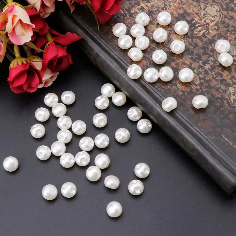 Sewing Pearl Buttons 50pcs White Clothing Scrapbooking Garment DIY Tool for Lipstick Eyeliner Makeup Brush Holder Beads