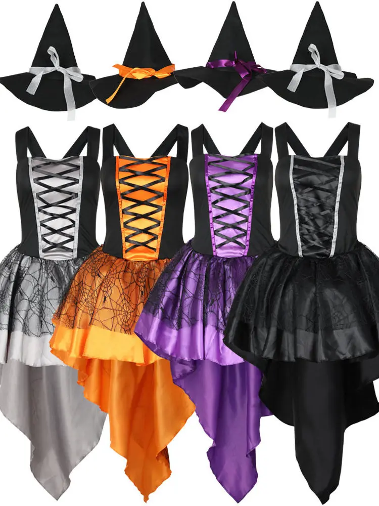 

Костюм ведьмы для косплея на Хэллоуин, фиолетово-оранжевый, женский, традиционная сценическая одежда, для 8-25 лет, производство Китай