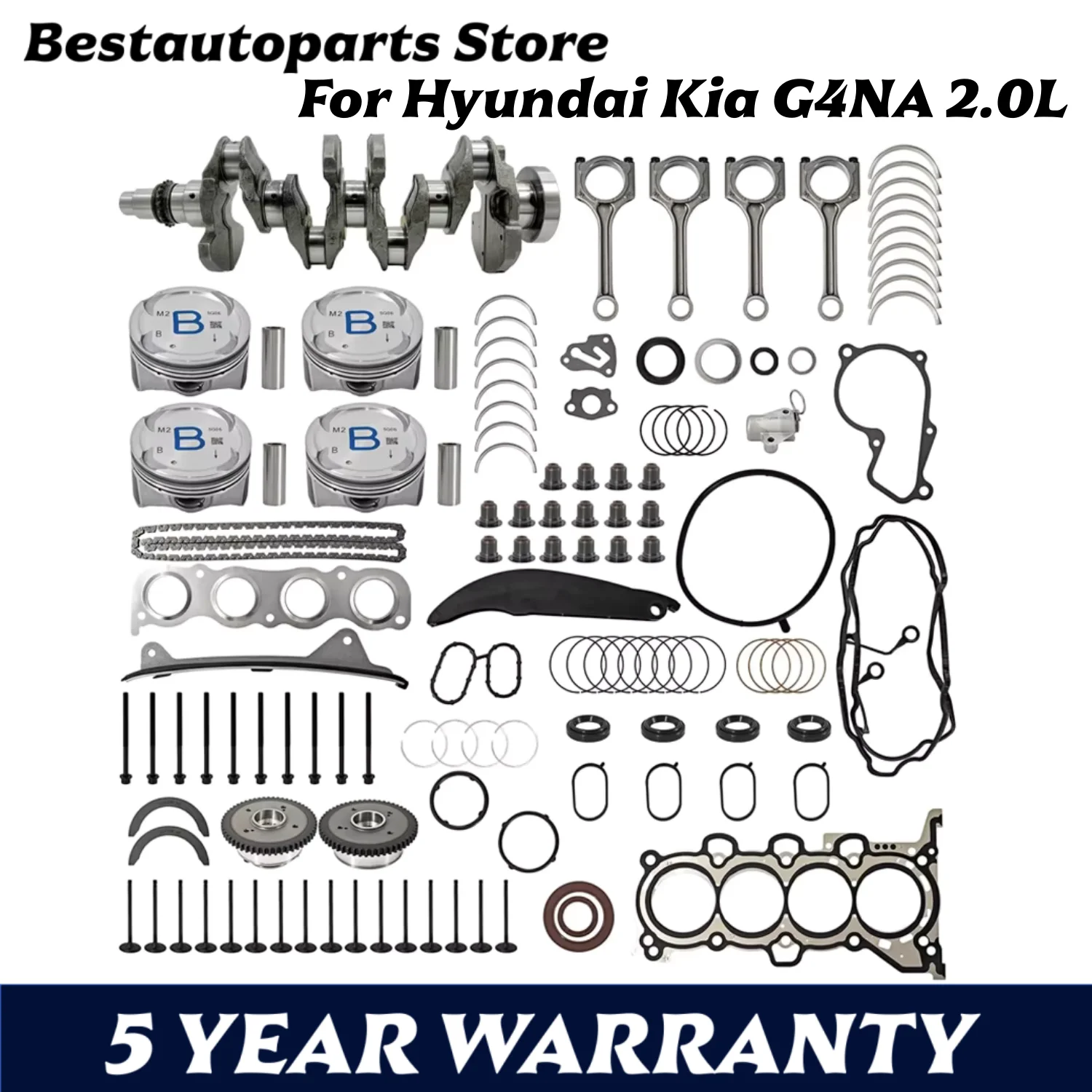 G4NA Engine Rebuild Timing Chain Kit Crankshaft Connecting Rods Gasket Bearing Valve Set Fit 2.0 L L4 For Hyundai Creta Kia 2.0L
