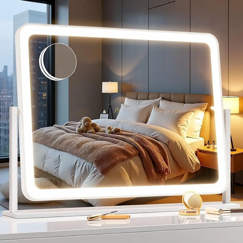 

LED Lighted Vanity Mirror, 17.3x13 Hollywood Style, 3 Color Modes, 5X Magnification, Touch Control, 360° Rotation