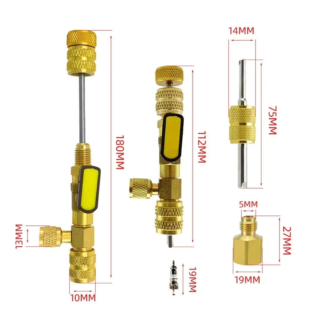 R410A R22 Valve Core Remover Installer Tool With Dual Size SAE 1/4 & 5/16 Port For R404A R407C R134A R12 R32 R600 HVAC System