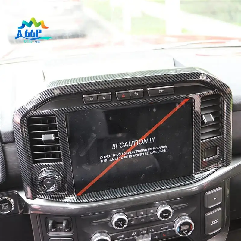 

A66P-Carbon Fiber Central Control Panel Cover Trim For Ford F150 2021-2023 AC Adjustment+Navigation Frame Cover ,2PCS