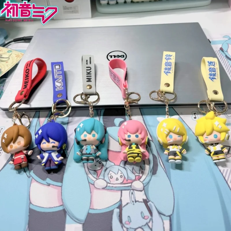 Hatsune Miku Kagamine Rin Len cadena llavero de goma suave colgante para teléfono Kaito mochila Anime Fufu figura juguetes niñas regalo