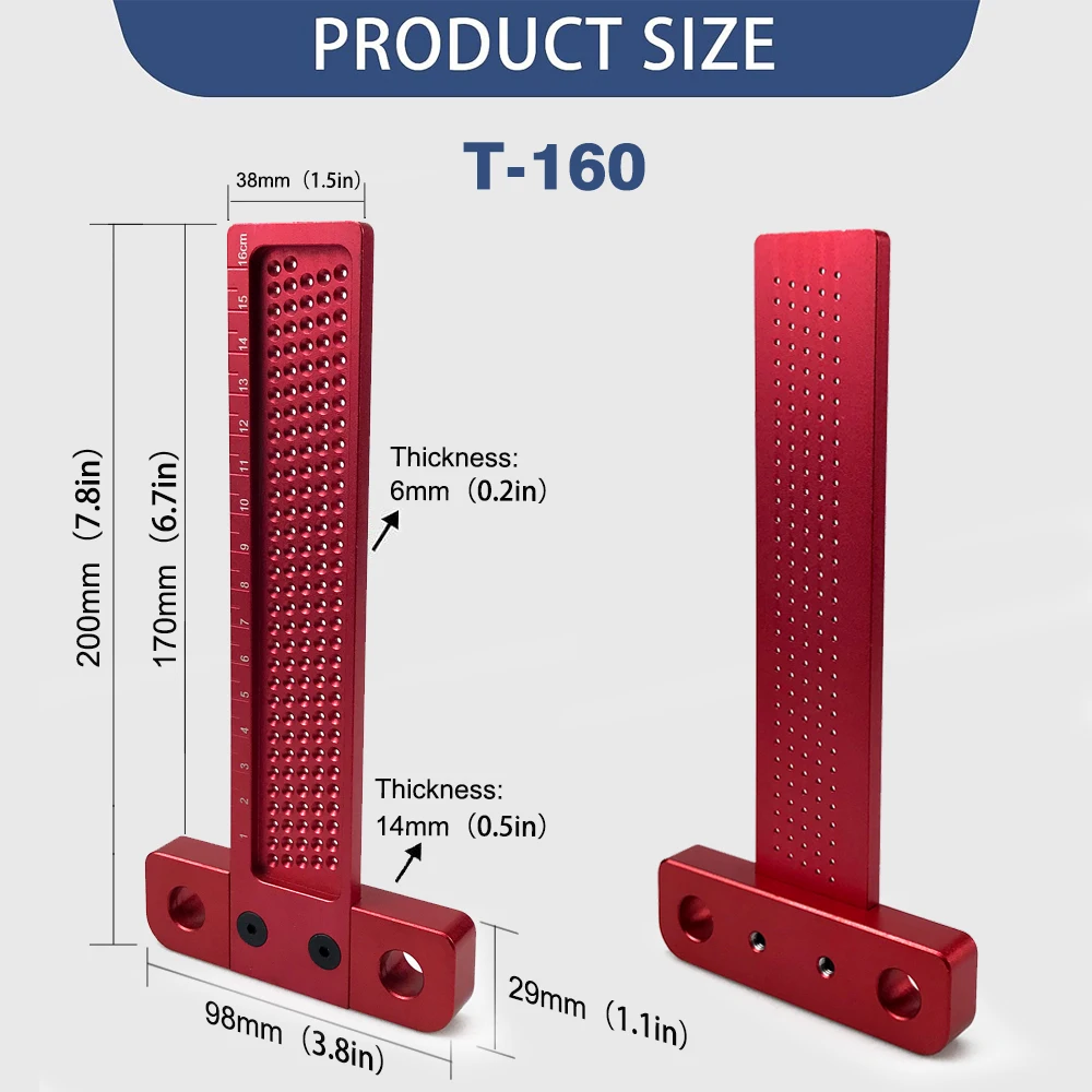 النجارة سكريب T60/T100/T160/T260 T-نوع حاكم هول سكريبينغ مقياس الألومنيوم عبرت قدم عبرت التدريجي أداة أداة قياس