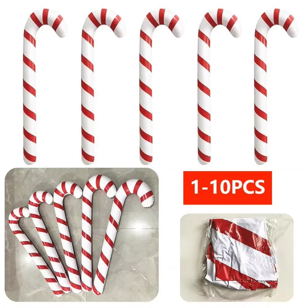 1-10PCS Inflatable Christmas Candy Canes Stick 90CM Giant Xmas Santa Canes Walking Stick Balloon 2024 New Year Party Decoration