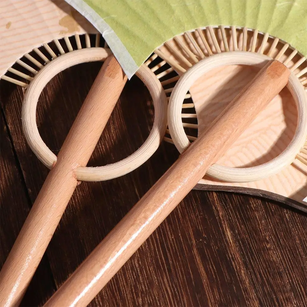 

DIY Double-sided Ginkgo Round Fan Exquisite Portable Rice Paper Fan Vintage Hand Circular Fan Summer Decor