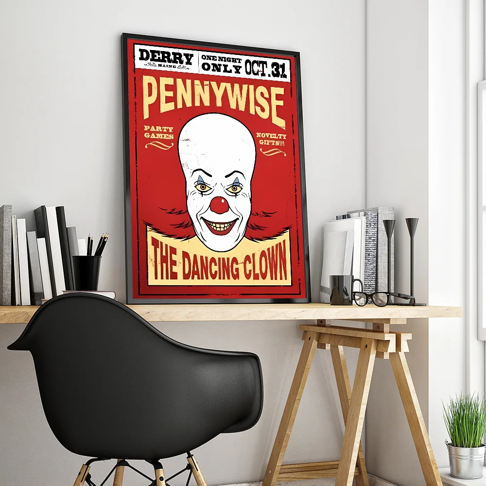 Horror Film I-It P-Pennywise Clown Vintage Posters Sticky Whitepaper Sticker DIY Room Bar Cafe Room Wall Decor