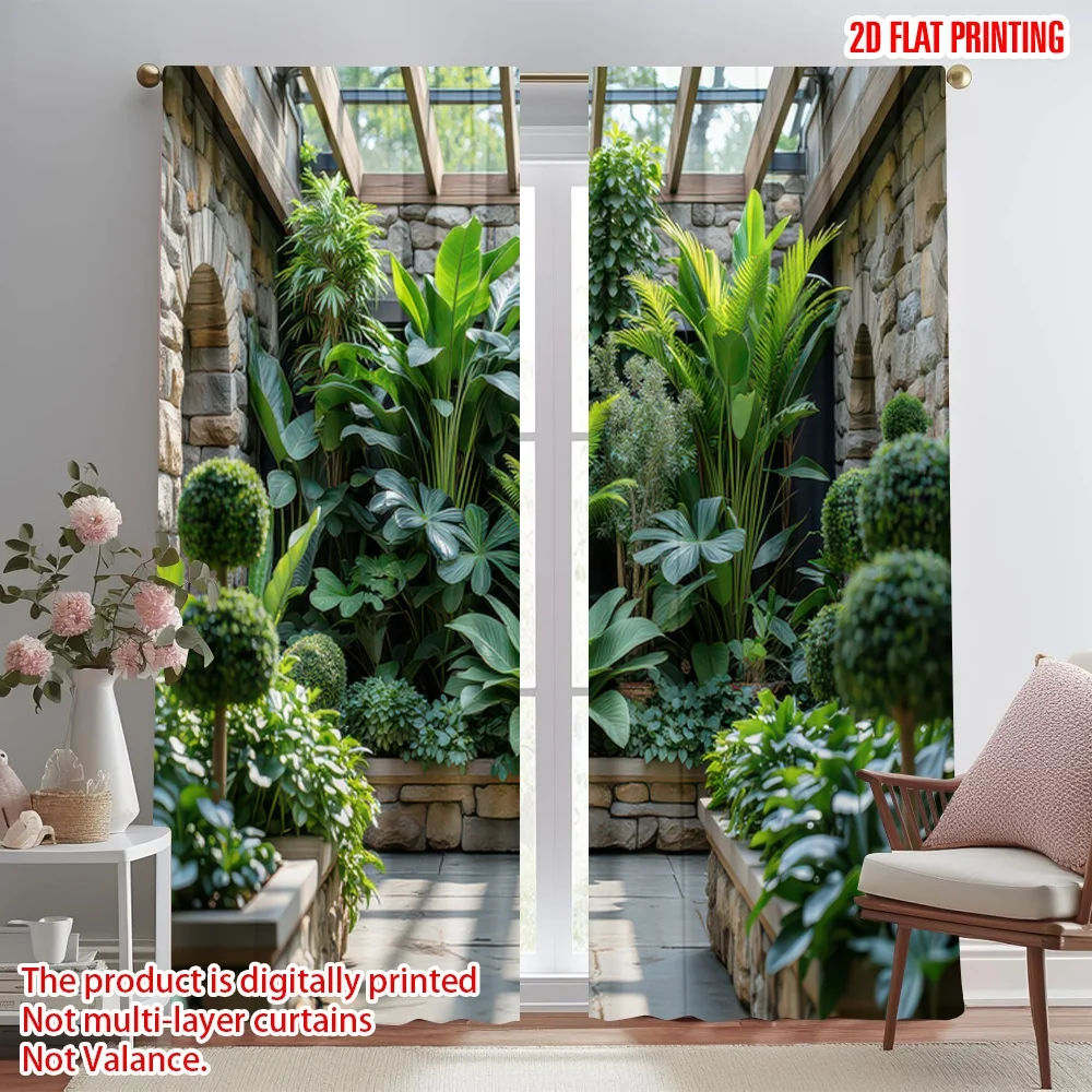 

2D flat printing 2pcs Drapes Lush Indoor Botanical Garden Digital Printed Polyester Drapes Festive Wall Decor for Entryway Room