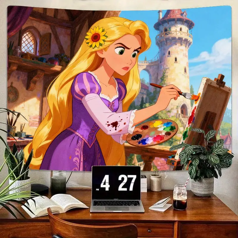 

1PC Disney Rapunzel Princess Painting Tapestry, Modern Polyester Wall Art, Kawaii Aesthetic Room Decor for Girls, Bedroom Living