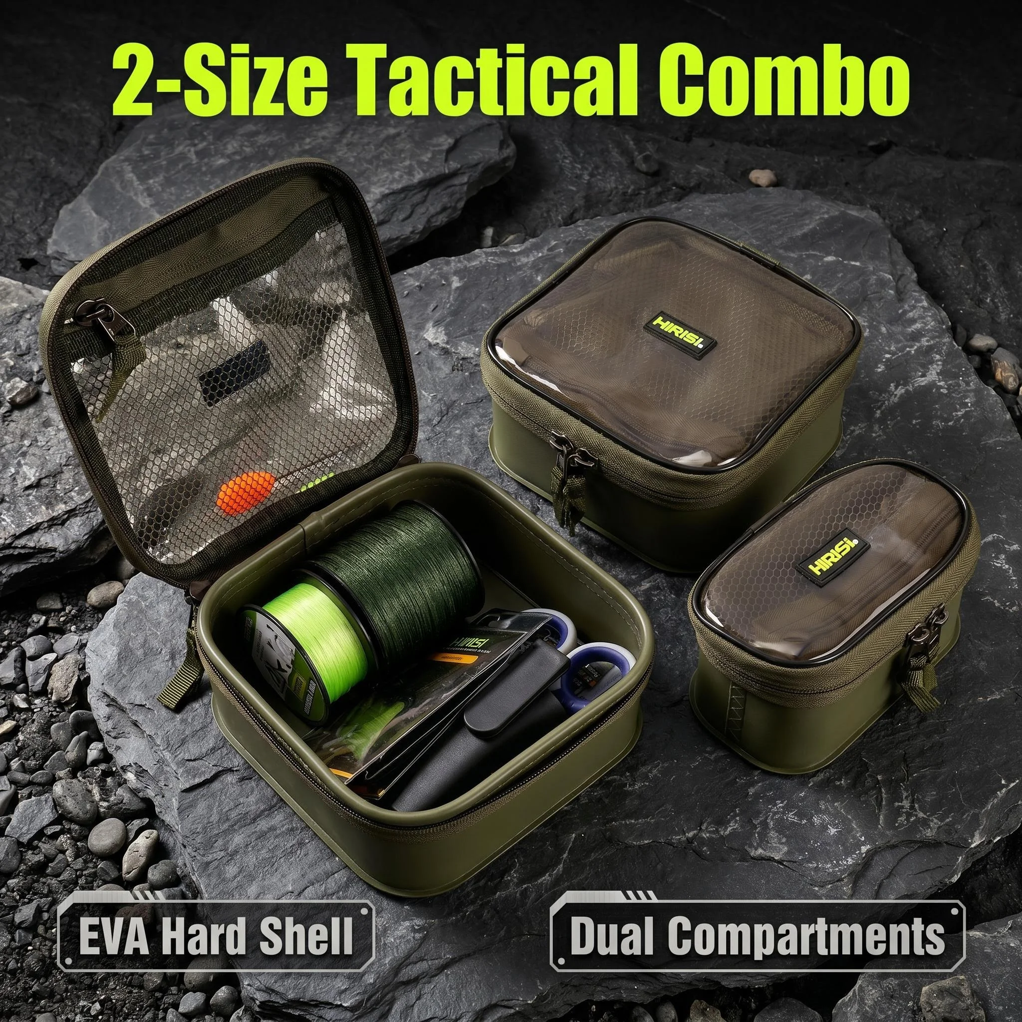 HIRISI EVA Fishing Tackle Storage Bag Waterproof Carp Fishing Rig Box Hook Accessory Case Portable Fishing Parts Storage Pouch