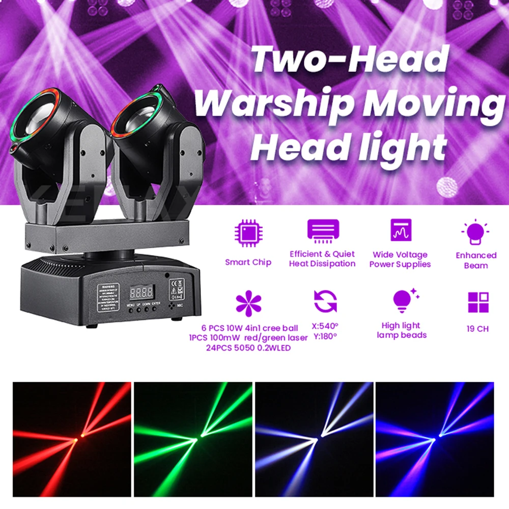100W LED Moving Head Disco Light Remote RGBW Rotating DJ Mobile Party Mini Beam Lights DMX512 Strobe Stage Effect For Club Bar