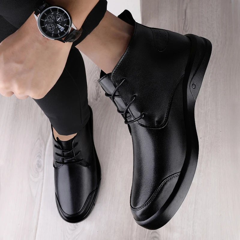 Famous Luxury Ankle Boots High Quality Mens Shoes Genuine Leather Casual Shoes Men Cow Leather Dress Warm Winter Boots for Men view 4
