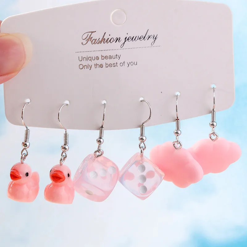 Aihua Niedliche Cartoon-Würfel-Ente-Wolken-Ohrringe-Set für Frauen und Mädchen, schöne Tier-Ohrringe, trendiger Geburtstagsschmuck, Geschenke – Detail 2