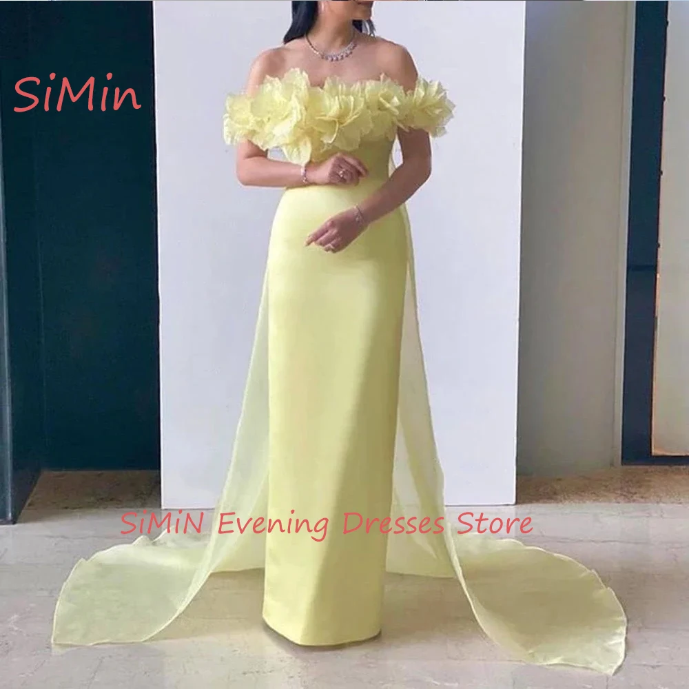 Simin Saudi Strapless Flower Mermaid Backless Satin Sleeveless Lace Prom Floor-Length Arab Evening Party dresses for women 2024