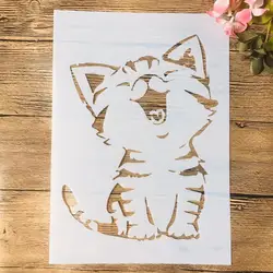 A4 29cm Kitten Cute Cat Cartoon Smile DIY Layering Stencils Wall Painting Scrapbook Coloring Embossing Album Decorative Template