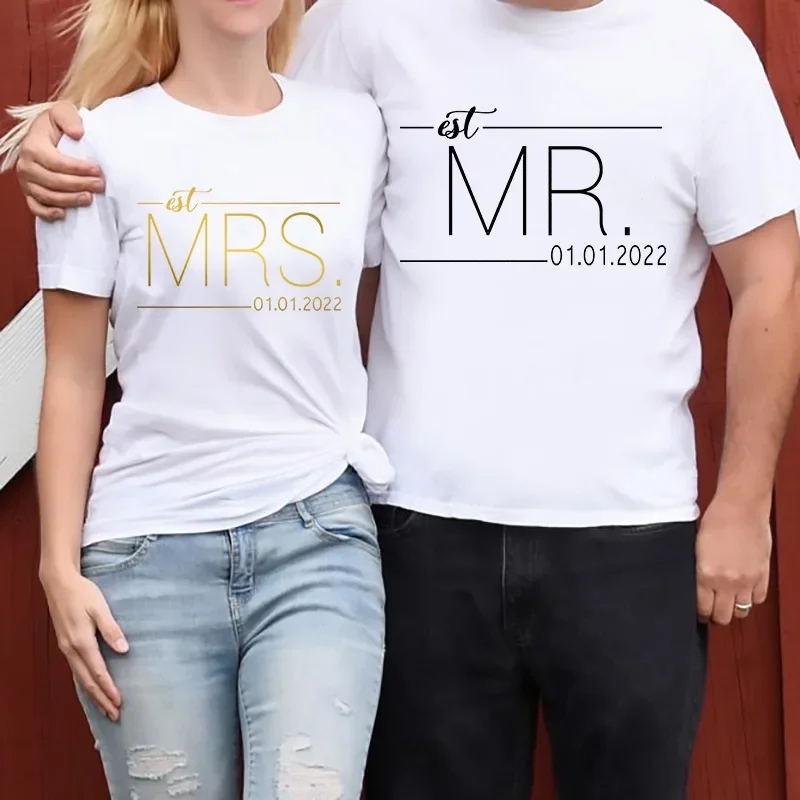 MR MRS Letter Print Couple T Shirt Short Sleeve O Neck Lovers' Loose Tshirt Fashion Women Tee Shirt Tops Clothes Camisetas Mujer