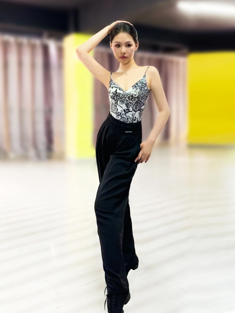 

Conny Latin Dance Pants High Waist Loose Straight Leg Trousers for Women Modern Dance Stand Dance ex Fitn Sports