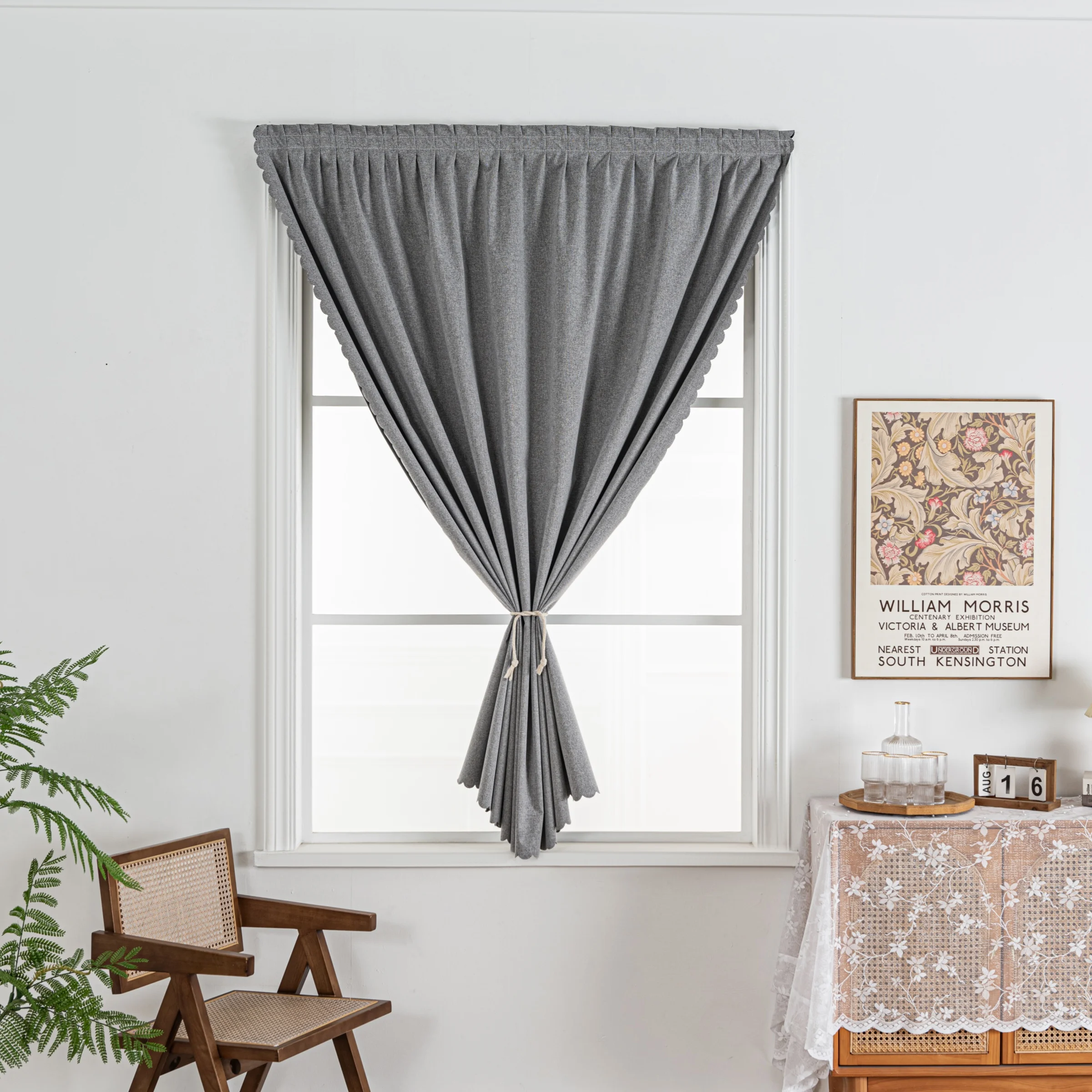 Modern Minimalist Polyester Curtains, Dustproof Insulated UV Protection, Self-Adhesive Velcro Installation, Living Room Bedroom