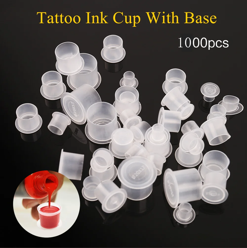 

1000PCS S/M/L Tattoo Ink Cups With Base Disposable Plastic Permanent Makeup Clear Pigment Cap Tattoo Holder Container Supply
