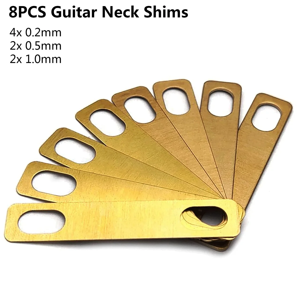 Guitar Neck Shims 0.2mm 0.5mm 1mm 8Pcs Thickness Brass Shims Set Connection Neck Plate Bolt-on Neck Repair Luthier Tool