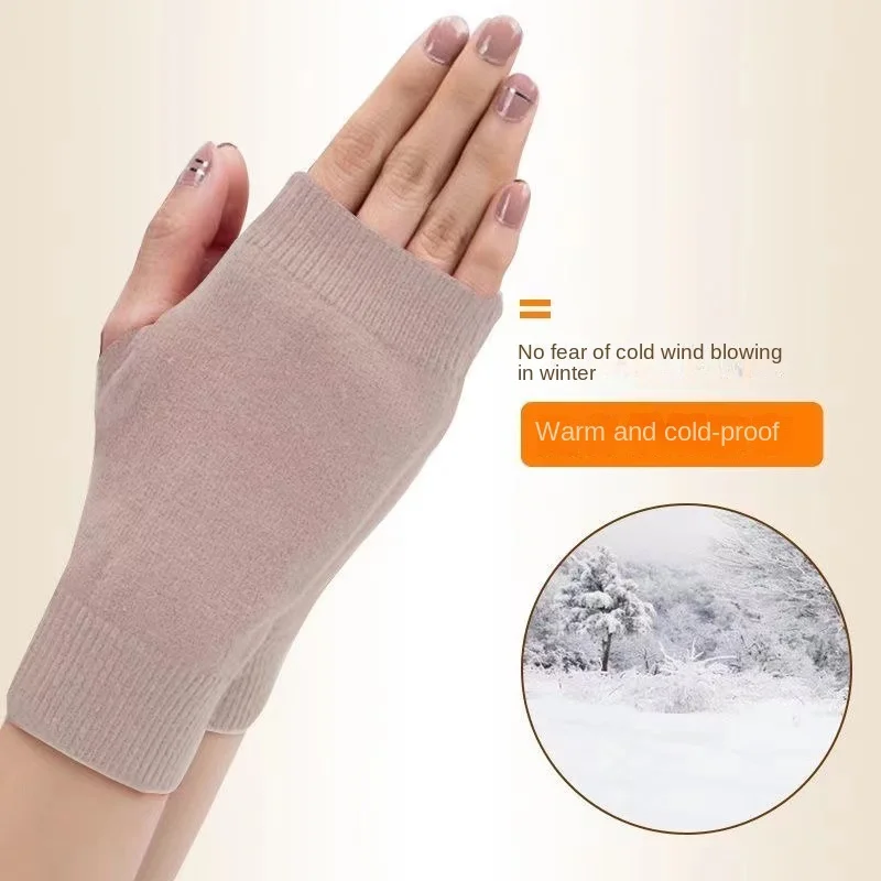 قفازات نسائية من الكاشميرات بنصف إصبع ، ناعمة ، مريحة ، دافئة ، مرنة ، مناسبة للنزهات غير الرسمية