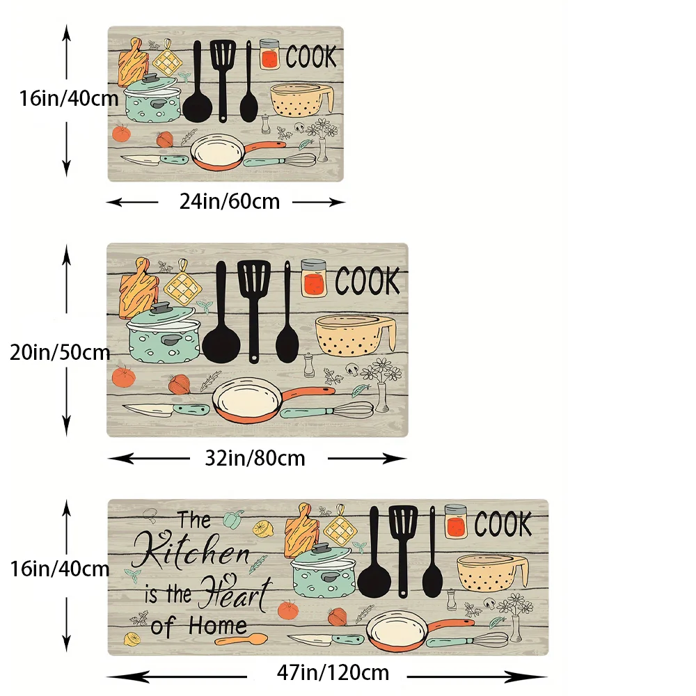 VIKAMA 1PC Kitchen knife and fork theme floor mat Kitchen door mat Home decor floor mat washable dirt resistant non-slip carpet
