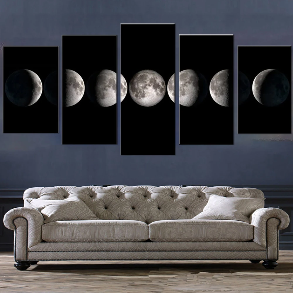 Printed Canvas Painting for Living Room Poster Picture Landscape Moon Outer Space Wall Art Interior Home Decor Mural 5 Pieces