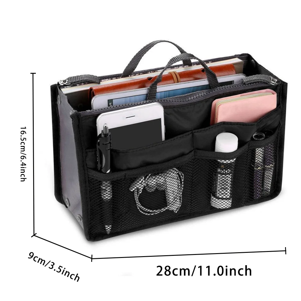 Portable Organizer Insert Makeup Bag Travel Toiletries Handbag Tablet Bag Phone Purse Sport Storage Bag Compartment Cosmetic Bag