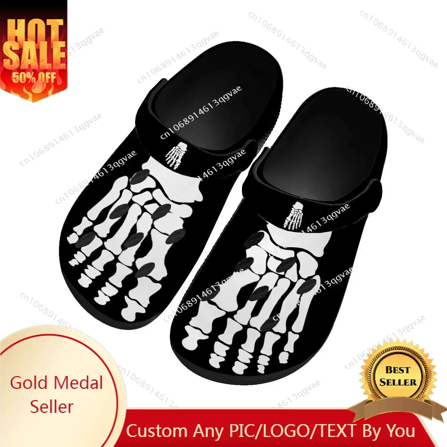 

Skeleton Feet Prints Home Clogs Custom Water Shoes Mens Womens Teenager Sandals Garden Clog Breathable Beach Hole Slippers Black