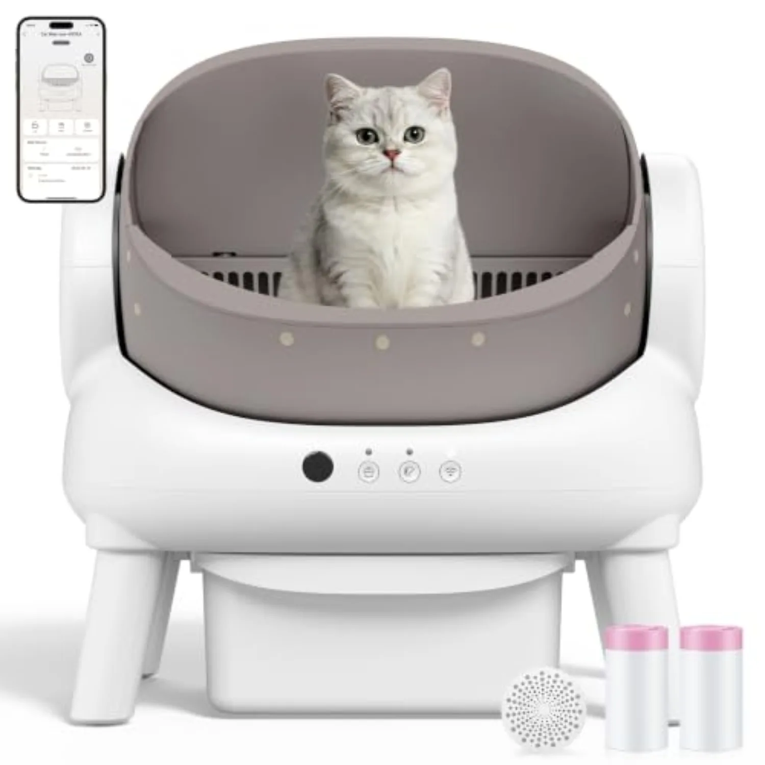 Automatic Litter Box,Open Top Self Cleaning Litter Box Brown | Automatic Cat Litter Box for Multiple Cats with Infrared