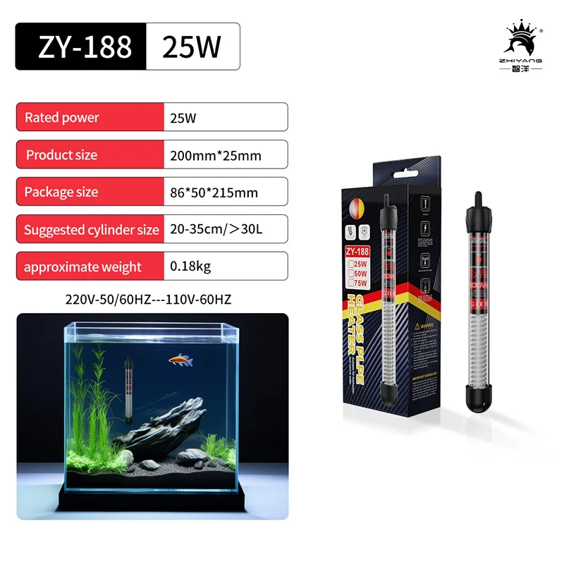 110v 220v adjustable temperature thermostat heating rod 25W 300W  constant temperature control aquarium fish tank water heating