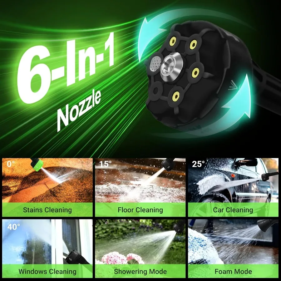 غسالة الضغط اللاسلكي 21 فولت 4.0 أمبير محرك بدون فرشاة مع فوهة 6 في 1 9 ضغط تروس لغسيل السيارات فناء سياج درب Outd #2