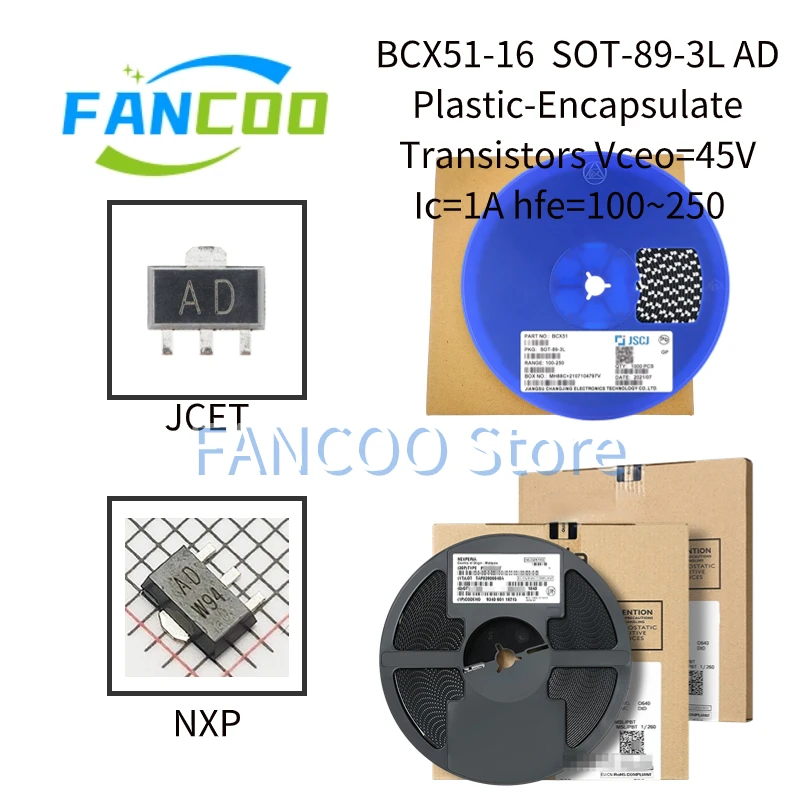 

100pcs BCX51 AA BCX51-16 AD BCX51-10 AC BCX5116TA AD BCX51TA AA SOT-89 Plastic-инкапсулировать транзисторы