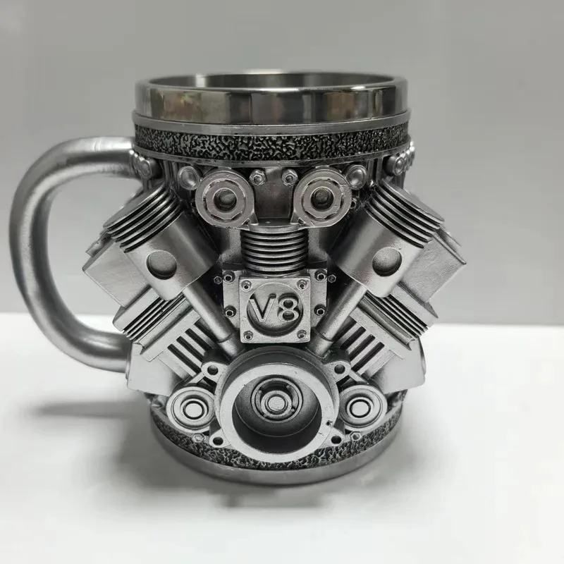 Stainless Steel &ResinCup V8 & V6,Engines Design Mug, Durable & Stylish Rust-Proof Coffee Mug for Car Enthusiasts & Novelty Gift