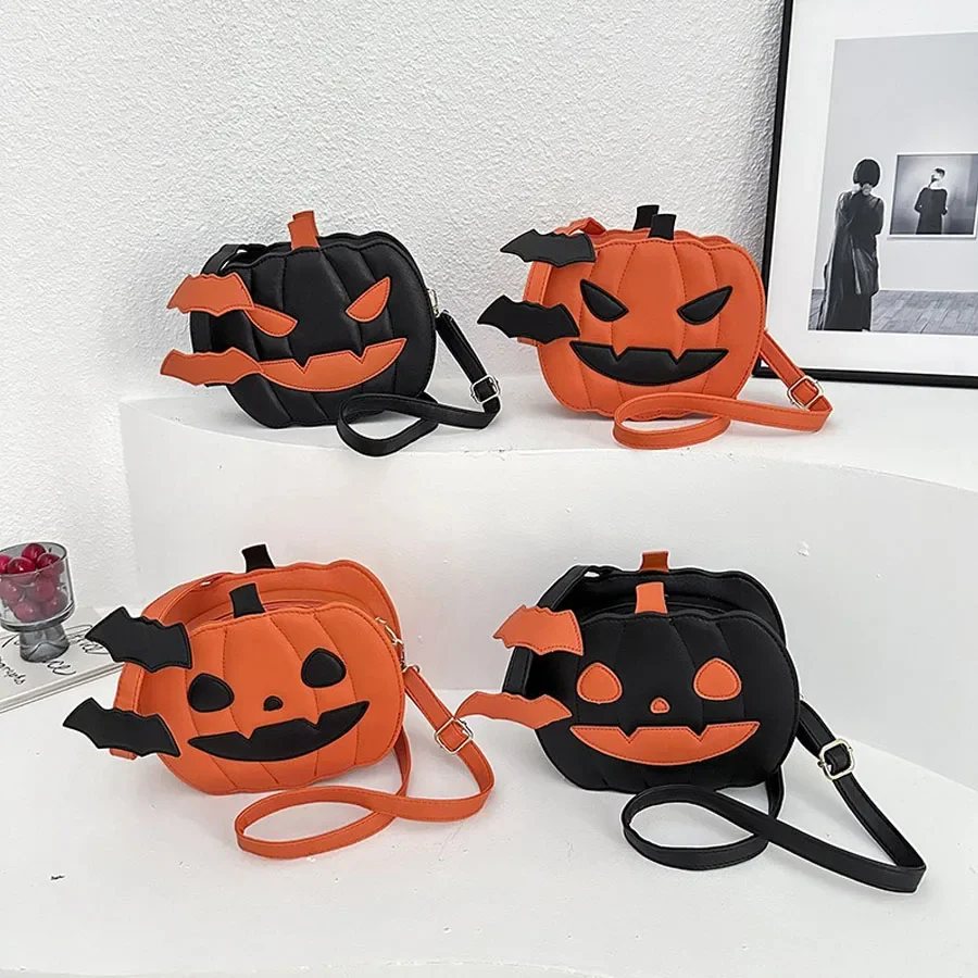 2024 Nieuwe Halloween-pompoentas Leren crossbodytassen voor dames, PU-leren Demon Messenger Bag