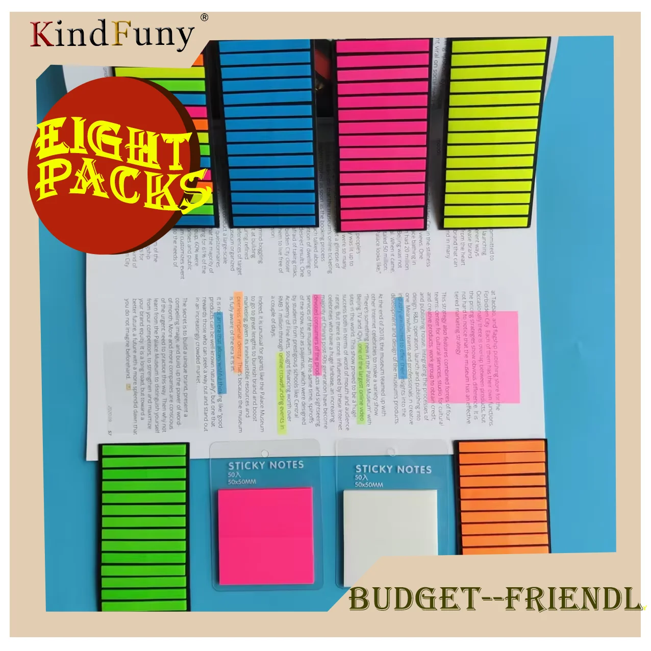 

8-Pack European Vintage Fluorescent PET Marked Tens Mixed Colors Office Supplies for Organization And Recording