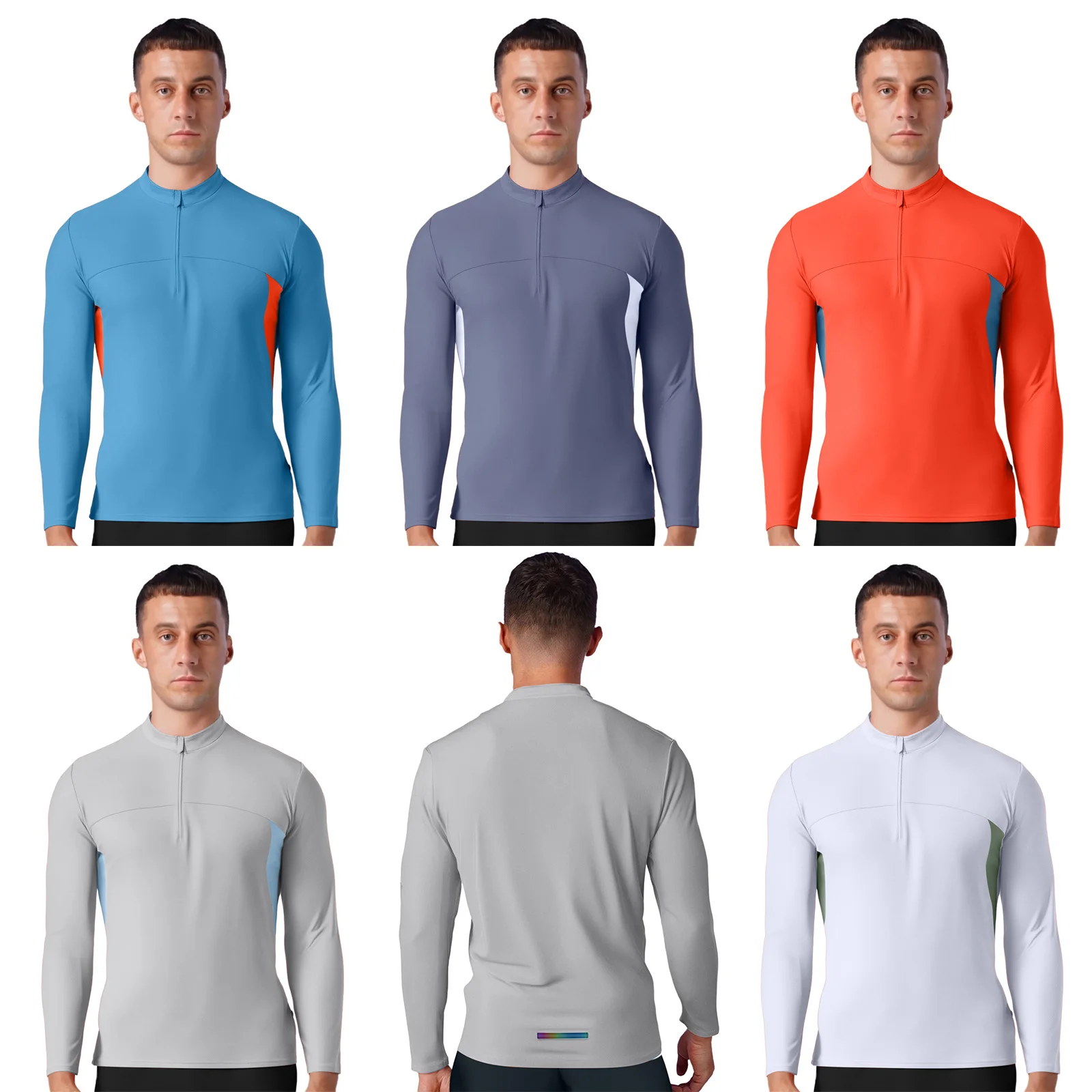 بلوفر رجالي رياضي بسحاب، كتلة ألوان، ياقة واقفة، أكمام طويلة، خفيف الوزن، سريع الجفاف، M-3XL