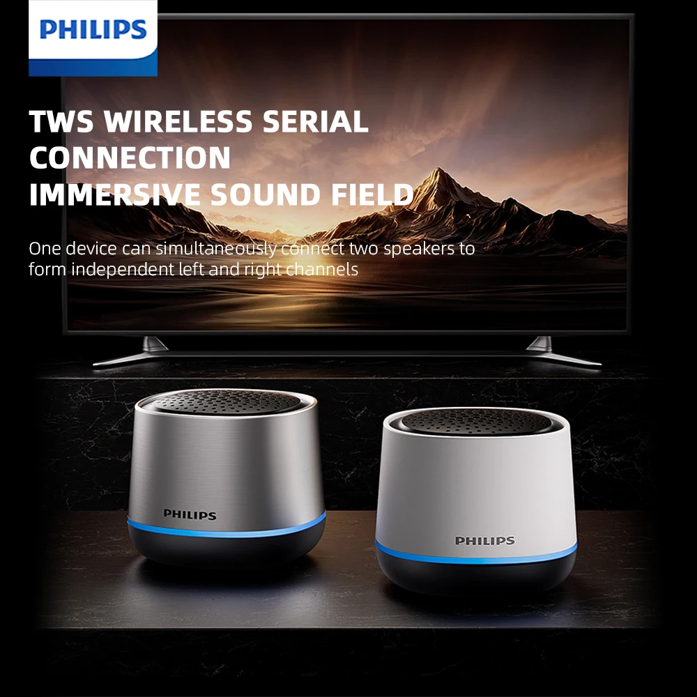 Philips tas1009 portátil desktop sem fio alto-falante bt5.3 som poderoso 1200mah vida útil da bateria rgb subwoofer para acampamento ao ar livre