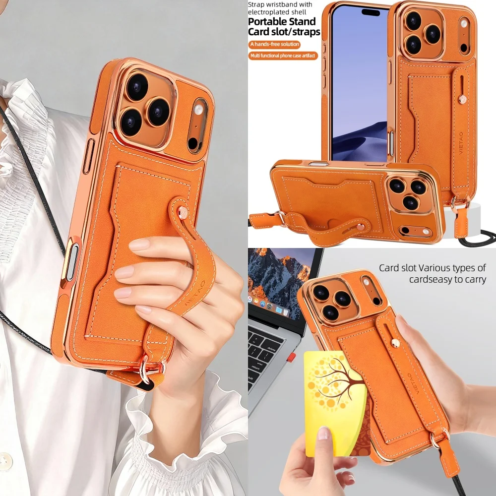 

Роскошный кожаный браслет-застежка для iPhone 17, 14, 15, 13, 12 Pro Max Air 16 Plus, высококачественный чехол-кошелек с ремешком для карт