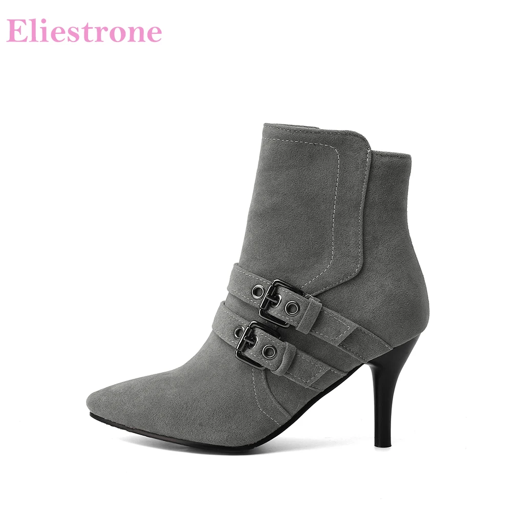 Sale  Brand New Glamour Gray Black Women Ankle Boots  High Heels Lady Dress Shoes Plus Big Small Size 12 30 43 45 48