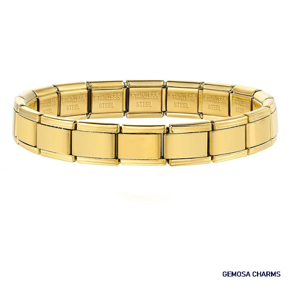 GEMOSA Fashion Men Women Gold Color Italian Charm Link Stainless Steel Bracelet Width 9mm Bangle for Male Female Jewelry Gifts