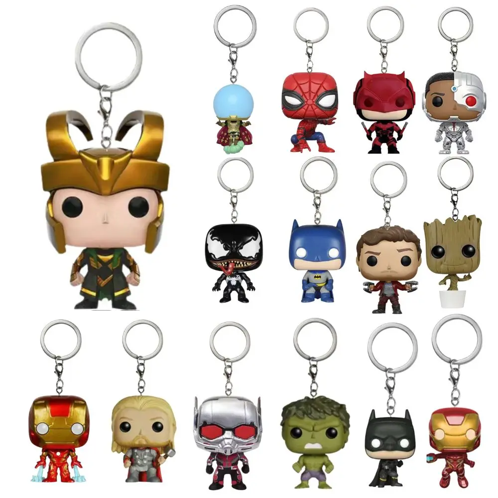 Keychains The Avengers Marvel Iron Man Rocket Spider-man Hulk Loki Thor Captain America Panther Pocket Keychain Model Toys Gift