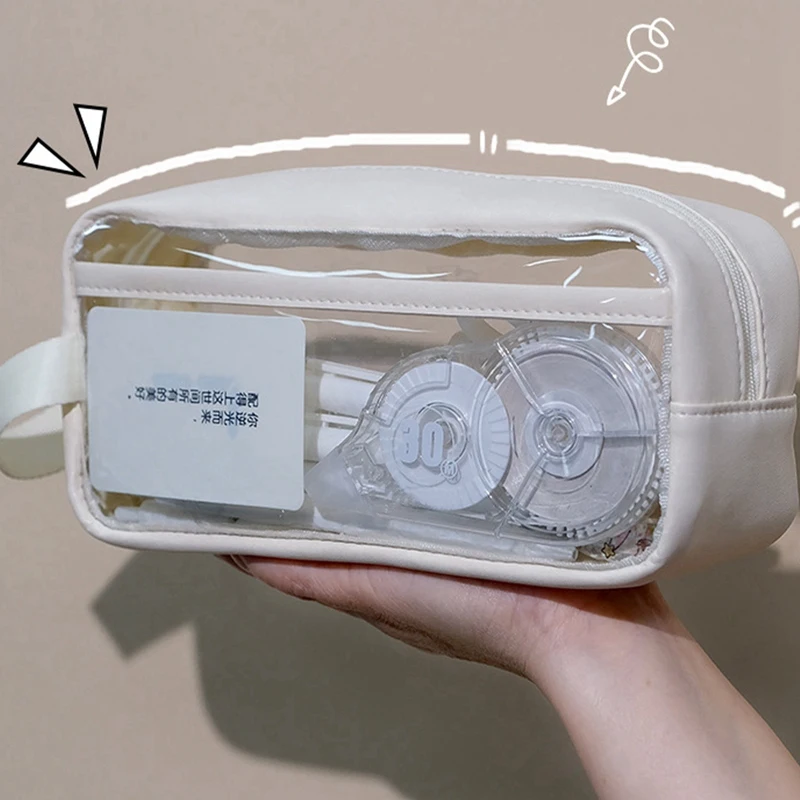 مجموعة واحدة من مقلمة شفافة مقلمة يابانية ذات سعة كبيرة للفتيات ذات قيمة عالية مقلمة بسيطة