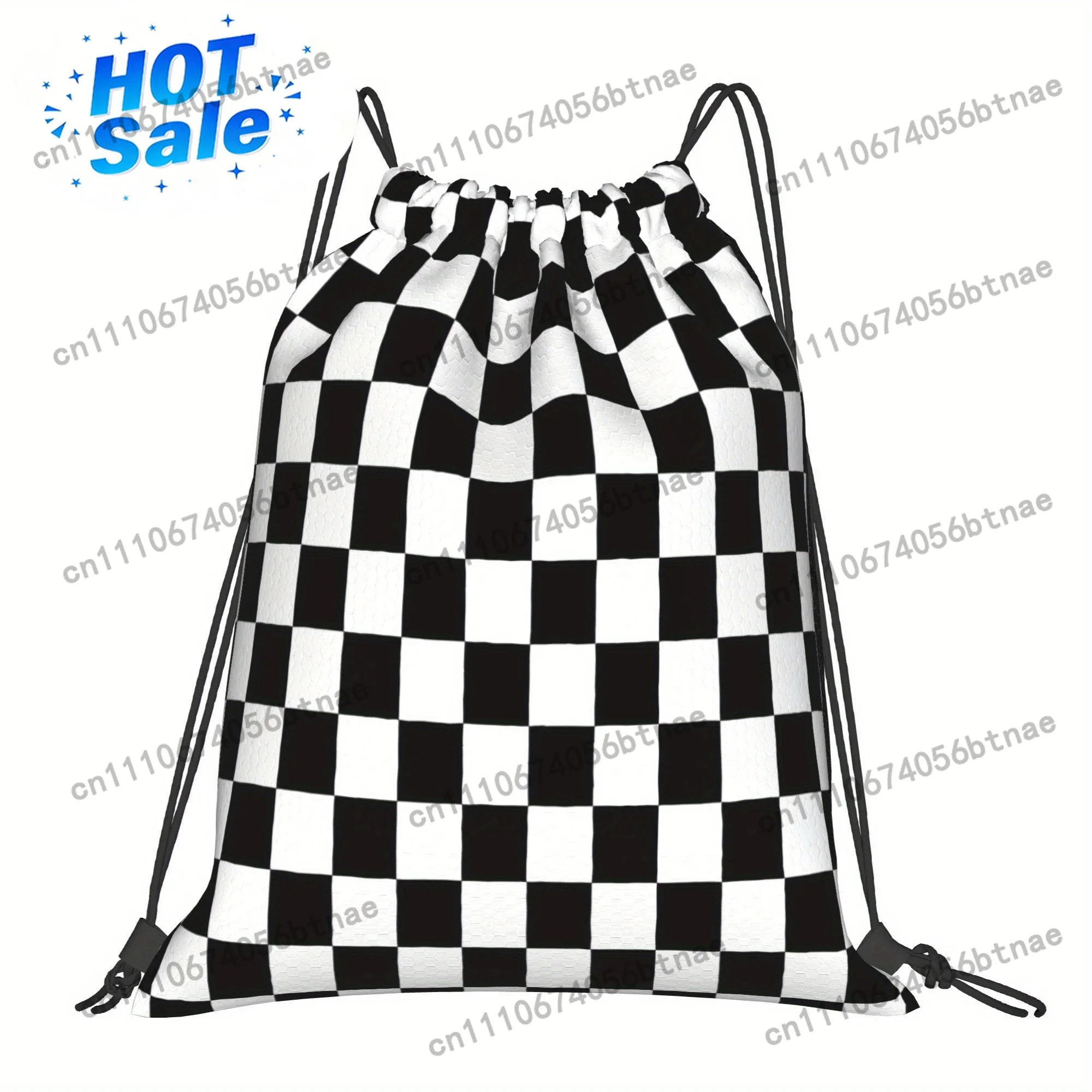 Black & White Checkered Chef Drawstring Backpack - Cartoon Pattern, Adjustable Straps, Machine Washable Soft Shell Bag with Prac