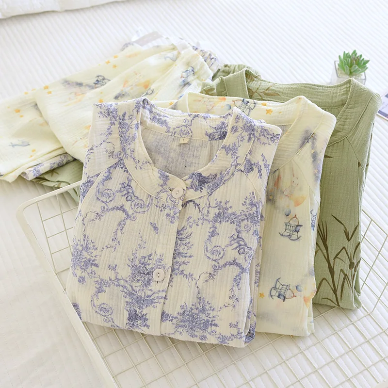 100% Cotton Feeding Nightie Maternity Pregnant Woman Pajamas 2025 Autumn New Floral Breastfeeding Clothes Nursing Pajamas