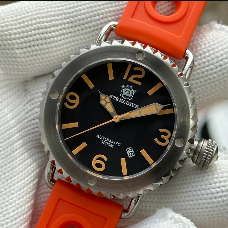 

STEELDIVE Men Automatic Watch 47mm Mechanical Wristwatch Diver 3000M Waterproof C3 Luminous Sapphire NH35 120 Clicks Steel Bezel